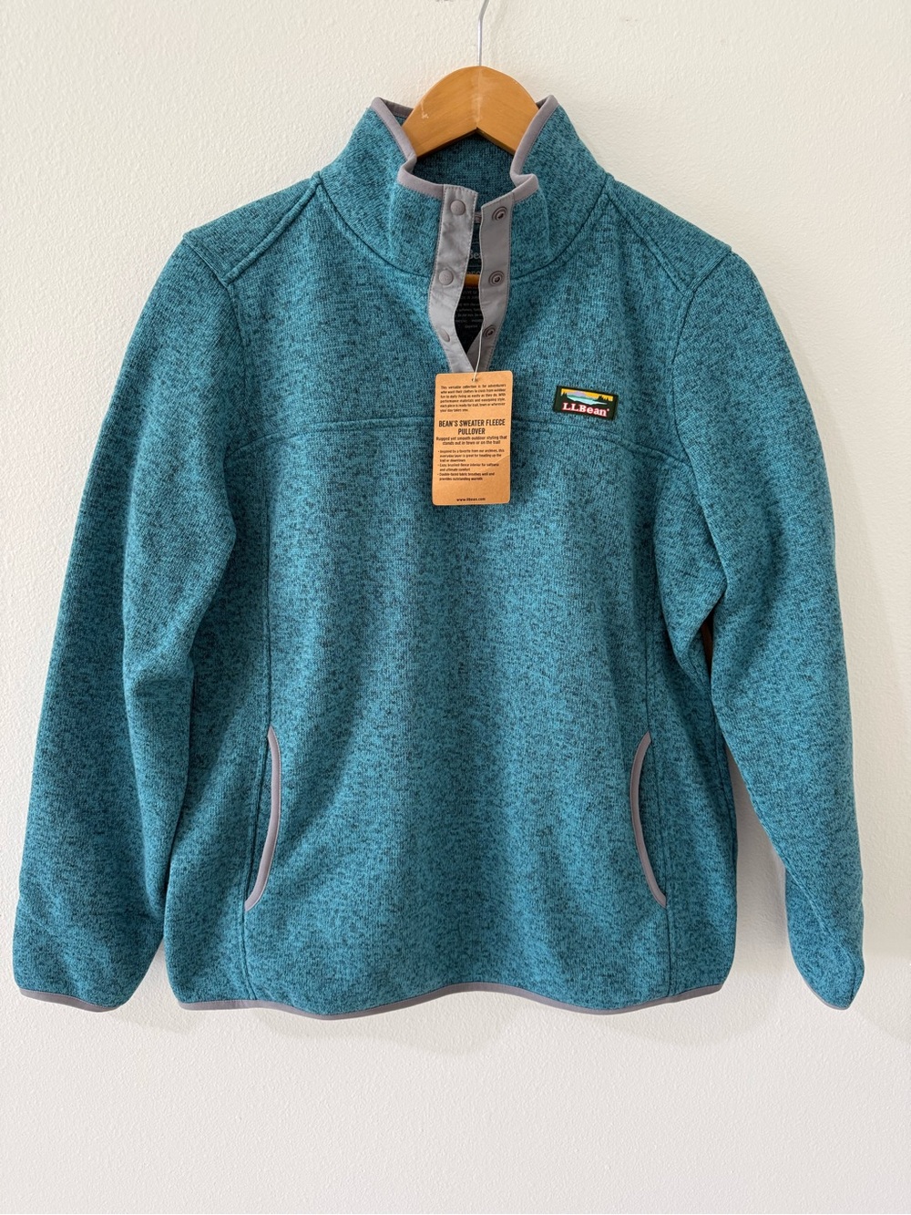 NWT L.L.Bean Sweater Fleece Pullover Heathered Blue Womens L Gorpcore Fall Cozy
